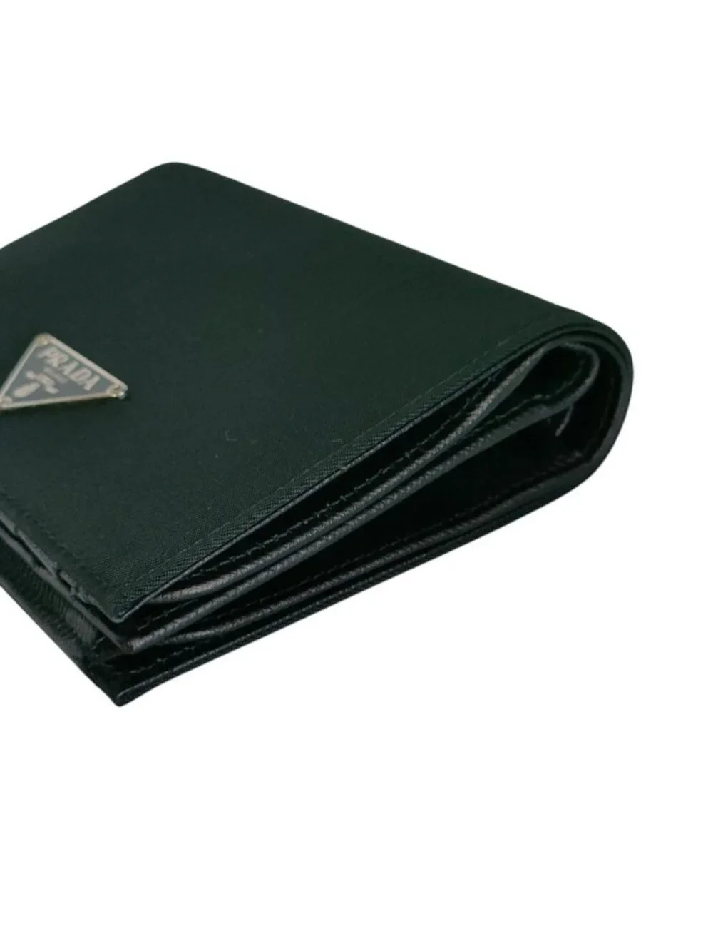 Prada Nylon Saffiano Leather Compact Wallet Bifold Black